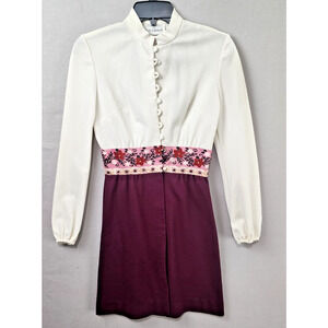 Vintage Ruth Norman for Gay Gibson Long Sleeve Dress Pink Floral Waist Small